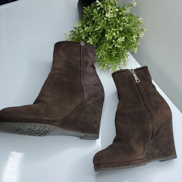 Prada Shoes - prada brown sude wedge  booties